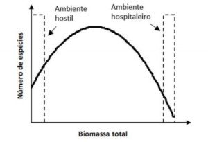 relação entre a biomassa e a quantidade de espécies de plantas em uma mesma área